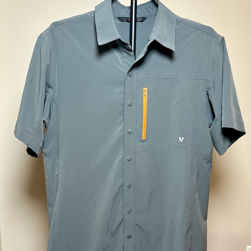 Stylish Men’s Stoic  Gray Button-Down Shirt with Orange Detail